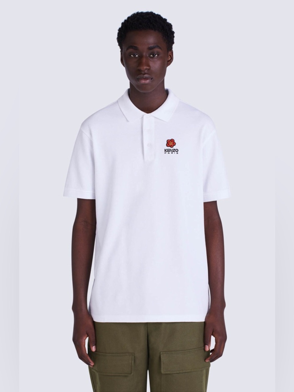 Kenzo Paris Men’s White ‘Boke Flower’ Crest Polo Short Sleeve T-Shirt